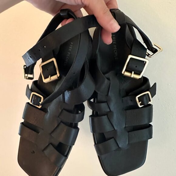Free People Black Leather Fisherman Sandals Sz 9 NWOT - Picture 2 of 3
